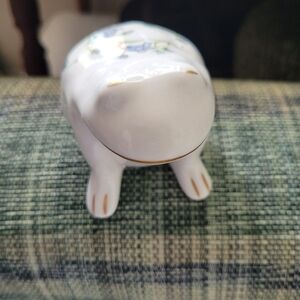 Fine Bone China porcelain frog with blue flowers and gold accents